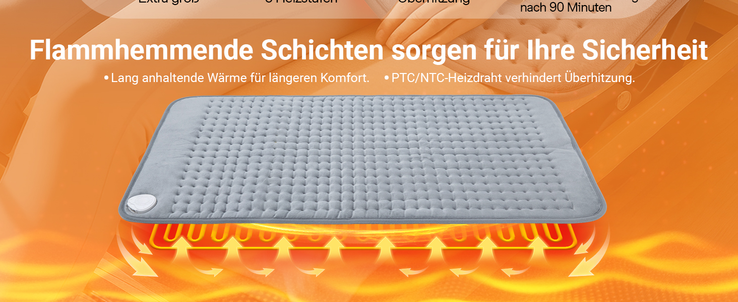 Електричне грілка для спини та тіла ALLJOY 85x45 см з автовимкненням, 6 температурних режимів, сірий колір