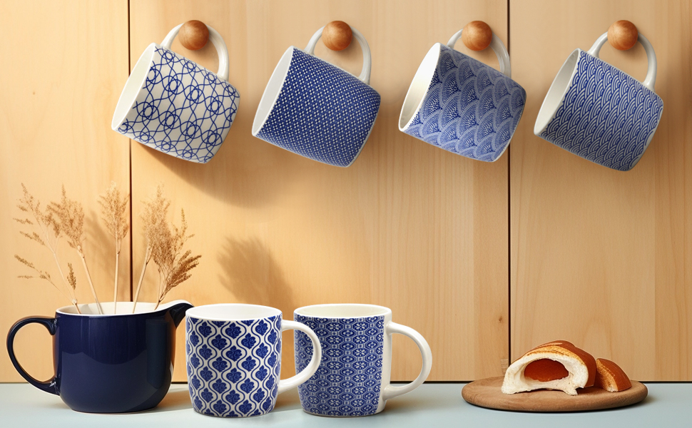 Набір келихів для кави та чаю (6 шт) з чорно-білим геометричним візерунком, кераміка