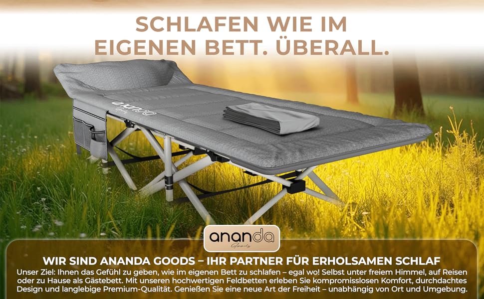 Розкладне похідне ліжко Feldbett з матрацом та простидлом з бавовни, кемпінгове ліжко для дорослих 190x70 см, витримує до 200 кг