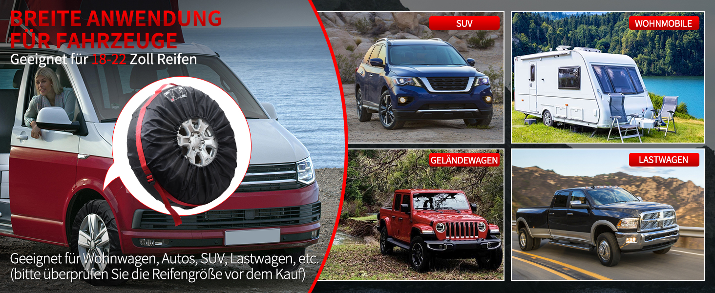 Набір чохлів для шин Geloo, 4 шт. Водонепроникні, пилонепроникні чохли для зберігання шин, 80 см, червоний та чорний, 18-22 дюйми