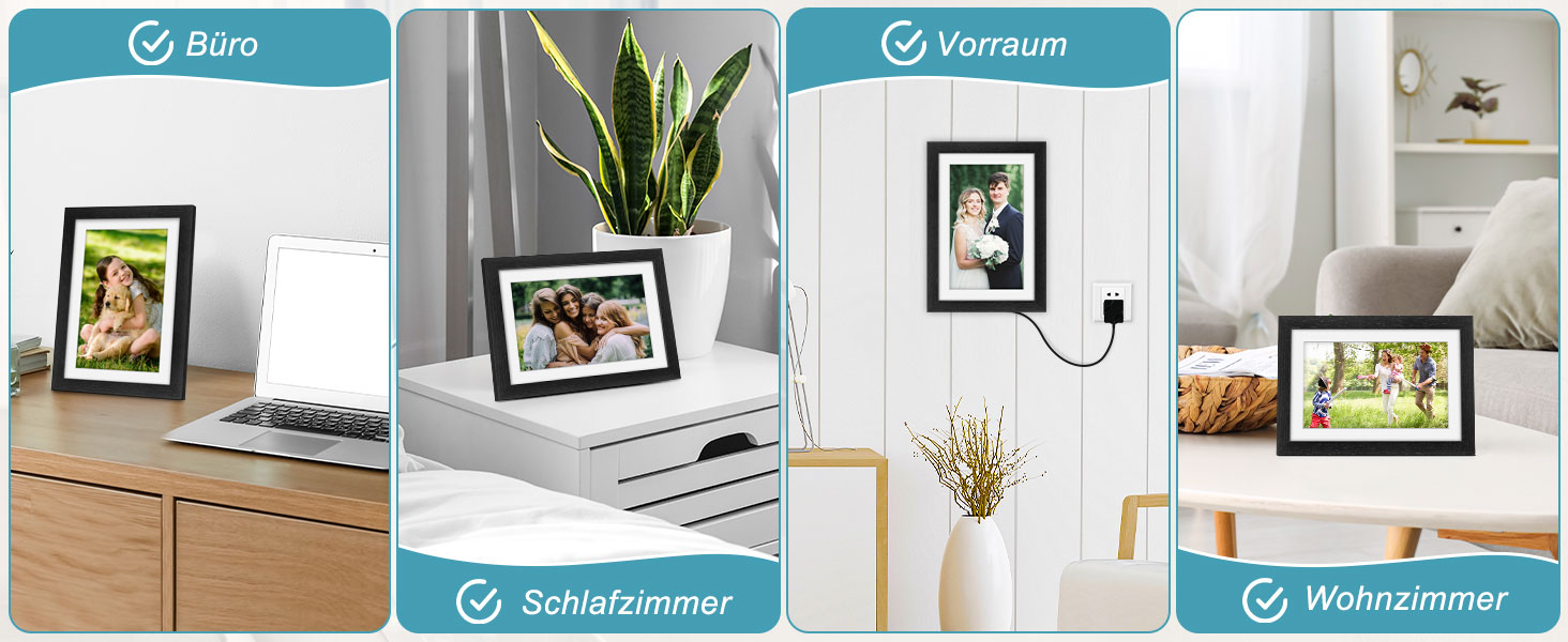 Цифровий рамка для фотографій з дерева, Wi-Fi, 32GB, 10.1 дюйма, IPS сенсорний екран, Frameo APP, подарунок, дуб (чорний дуб)