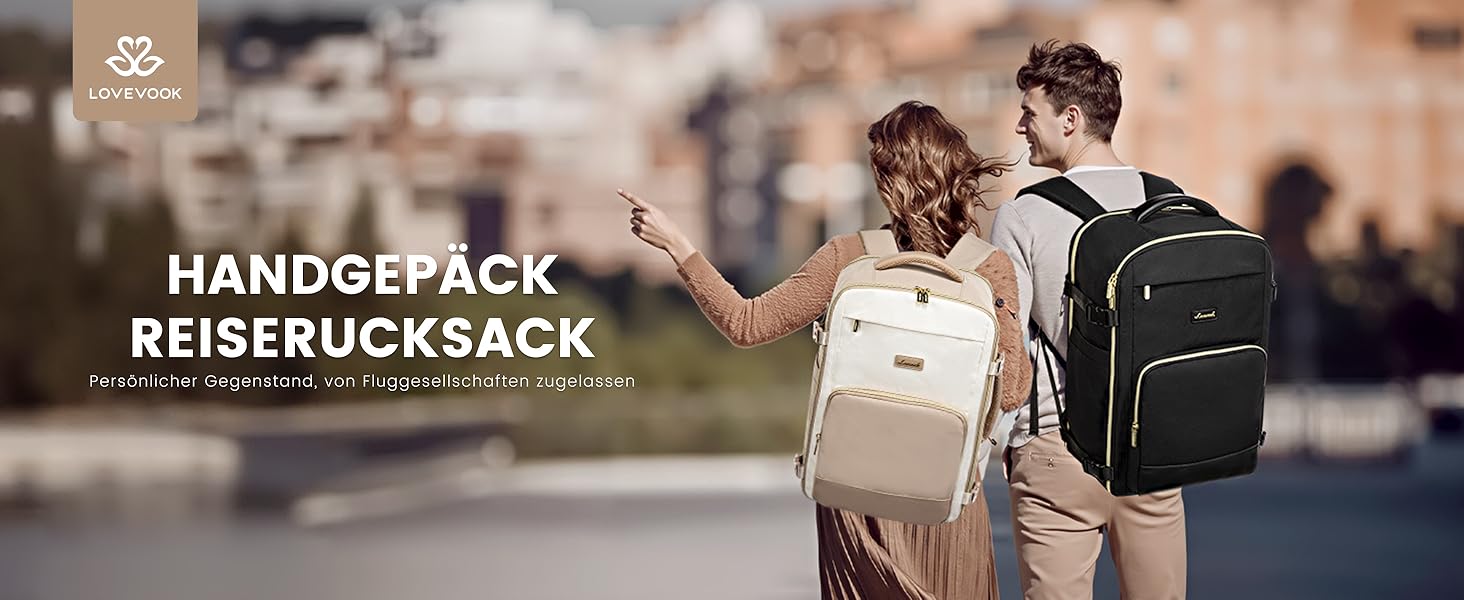 LOVEVOOK Рюкзак ручної поклажі, 40л, 17.3 дюйми, для подорожей та бізнесу, водонепроникний, 45x30x20см, світло-бежевий