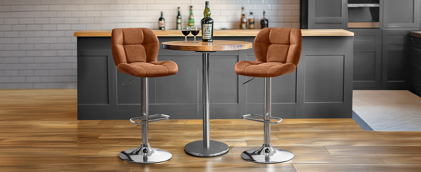 Барні стільці Yaheetech (2 шт.) - регульована висота, 360° обертання, PU-шкіра, чорний/ретро-коричневий