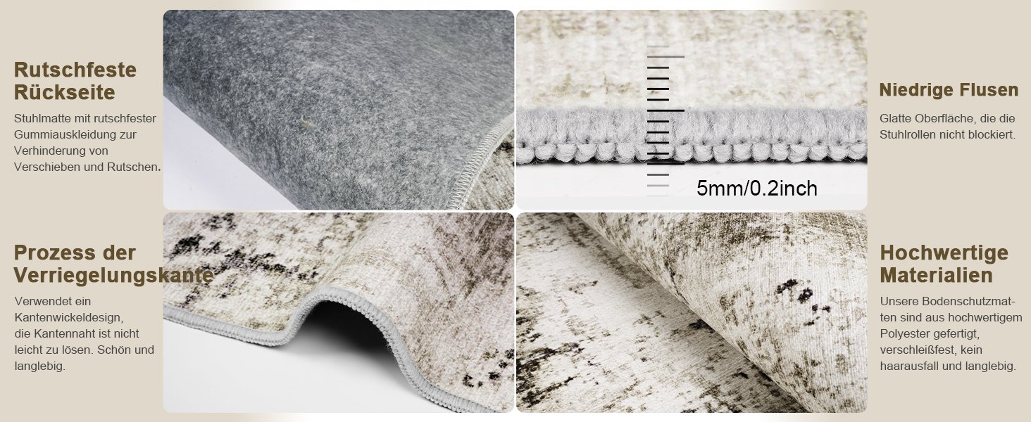 Килимок для підлоги під стілець для твердої підлоги Бохо, килимок під стіл для твердої підлоги, антиковзний килимок для офісного стільця (90x120 см, Тауп)