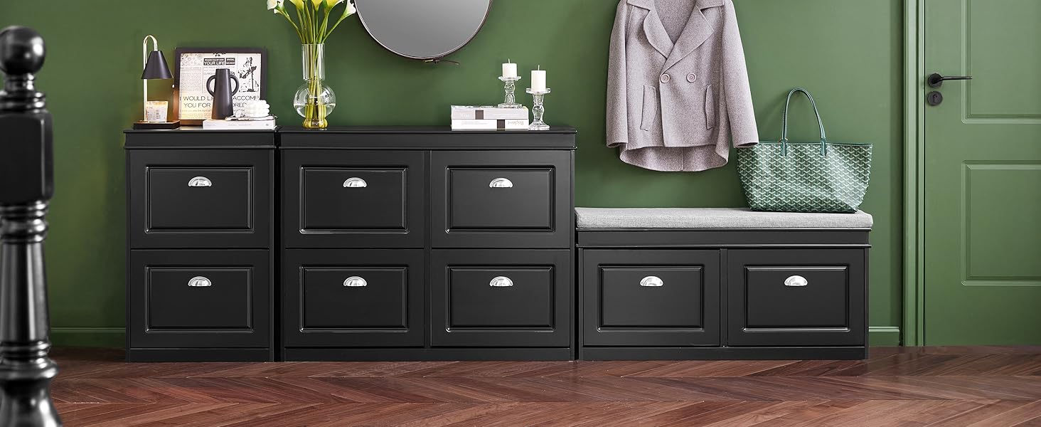 Полка для взуття SoBuy з подушкою для сидіння та місцем для зберігання, вузька, чорна, 60x51x24 см, до 150 кг