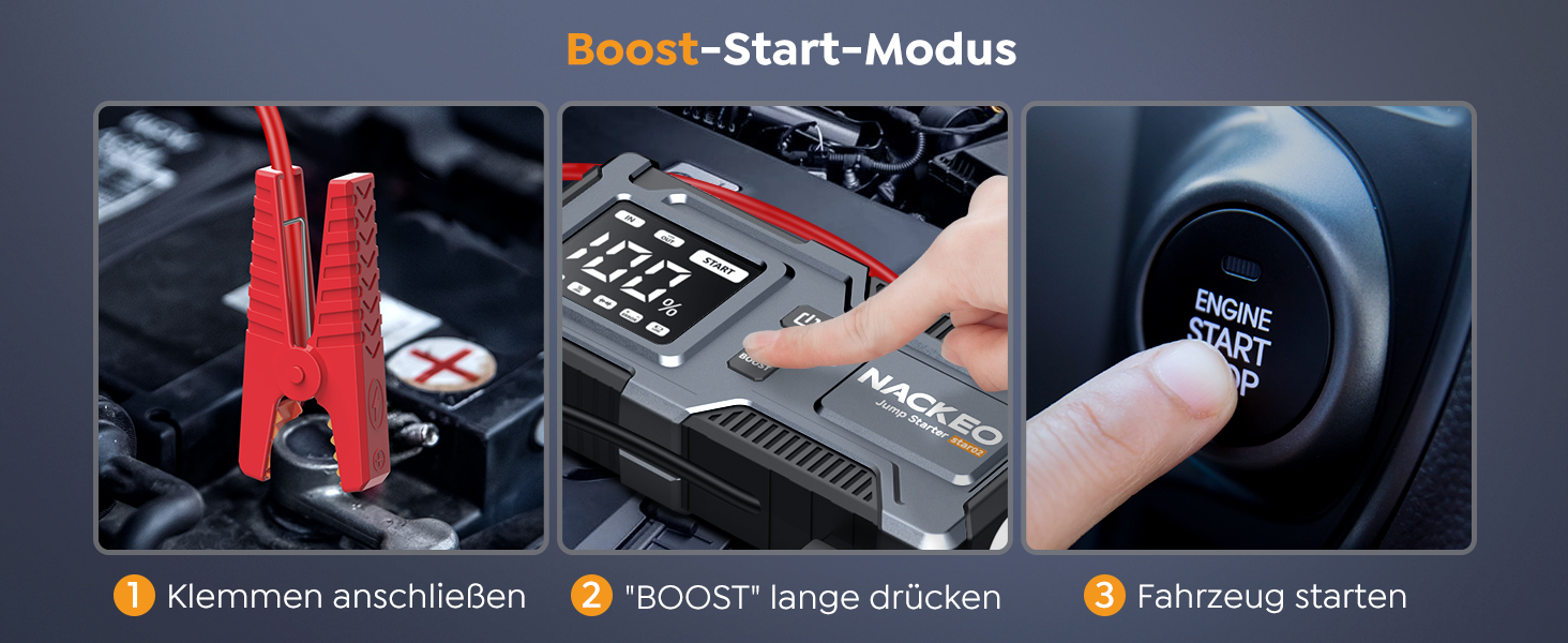 Powerbank Starthilfe 6000A: Зарядний пристрій для автомобіля 12V (до 9L бензин, 7L дизель) з кабелем, LED-лампою та дисплеєм – для SUV, мотоциклів, газонокосарок