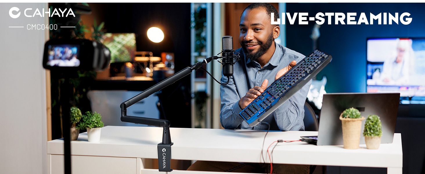 CAHAYA Мікрофонний стійкий кронштейн Boom Arm Professional: Регульований мікрофонний кронштейн з подовжувачем, низькопрофільний дизайн для стрімінгу та запису, вантажопідйомність до 2.5 кг