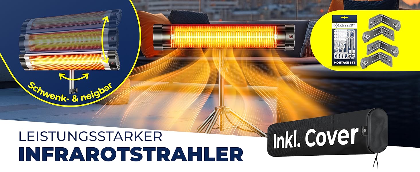 Інфрачервовий обігрівач KESSER® 2500W з захисним чохлом та телескопічним штативом – для тераси, вітальні, дачі