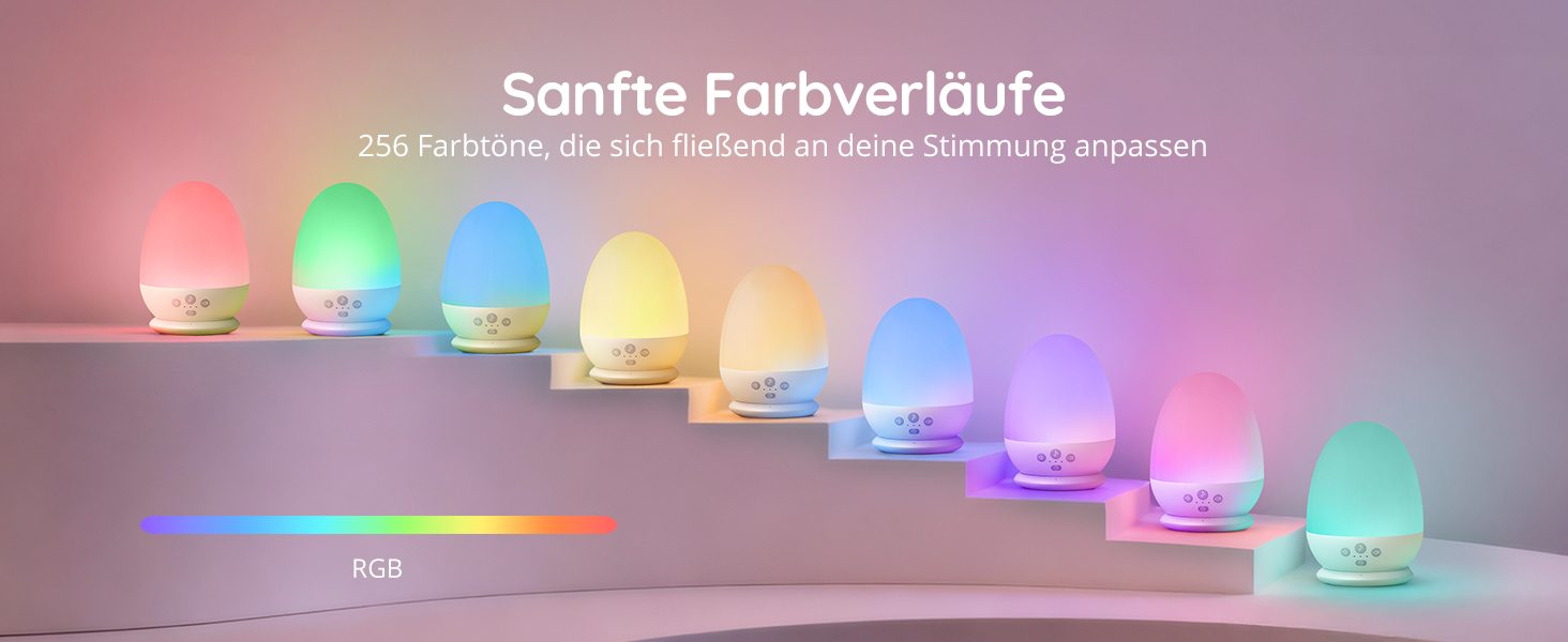 Нічник дитячий JolyWell з генератором білого шуму, RGB підсвічування, 3 режими температури, димер, 18 звуків, таймер, USB-C зарядка