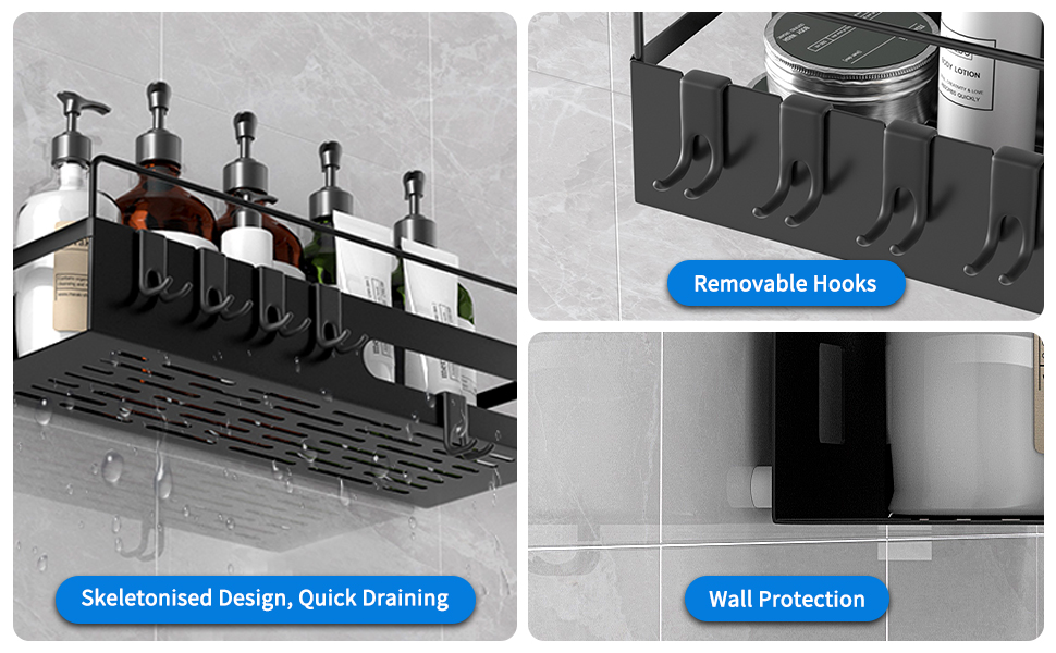 Душова полиця Hawsam без свердління, органайзер для полиць для ванної кімнати 4 шт. и, нержавіюча, чорний