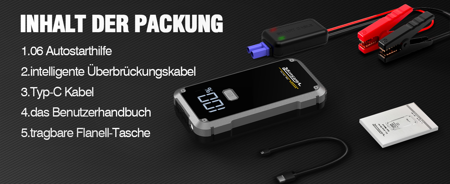 Powerbank Starthilfe VoltSurge 5000A: Зарядний пристрій для автомобіля, пусковий запуск, 5000A, 12V, для бензинових (7.0L) та дизельних (5.5L) двигунів, з LED-ліхтариком