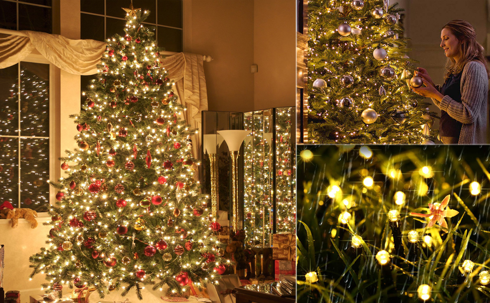 Гірлянда світлодіодна Herbst - 35 метрів, 320 LED, на Хелловін, розширювана, з пам'яттю, 8 режимів, для дому та саду, водонепроникна, для вечірок, дерев, саду, весілля (тепле біле світло)