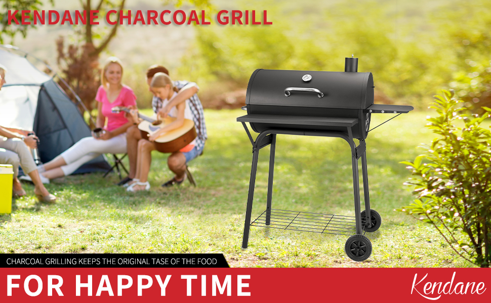 Гриль вугільний на коліщатках з термометром | Гриль для барбекю, вугільний гриль для дачі | BBQ15