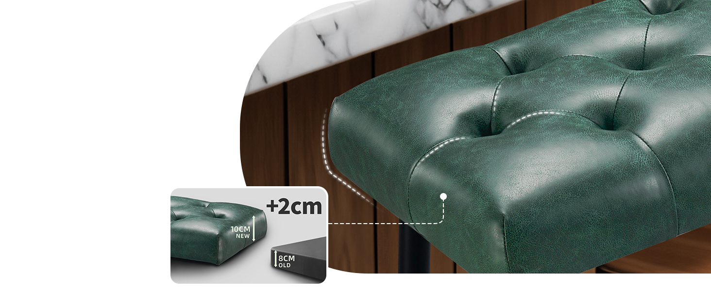 Набір з 2 барних стільців, м'яке сидіння з мікрофібри, ретро дизайн з підніжкою, висота 62.5 см, без спинки, для кухні, бістро, їдальні - сірий (зелений туфтинг)