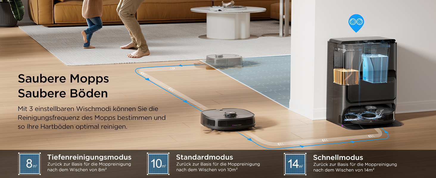 Робот-пилосос EUREKA J12 Ultra з функцією миття підлоги (самостійне очищення, миття та сушка), потужність всмоктування 5000Pa, обертова функція миття, Dual-LiDAR навігація, 3D уникнення перешкод, білий (чорний)