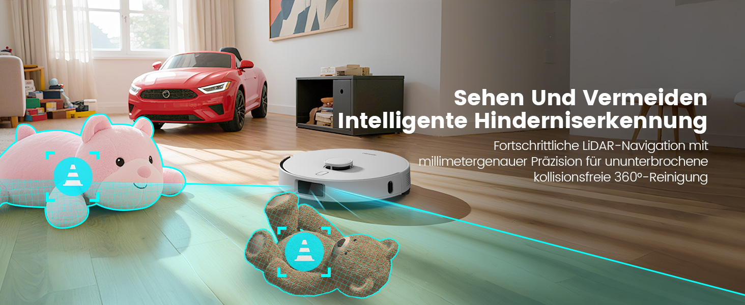 Робот-пилосос AIRROBO T30+ з функцією миття, 6000Pa, LiDAR-навігація, 240 хв роботи, App-керування, білий малюнок