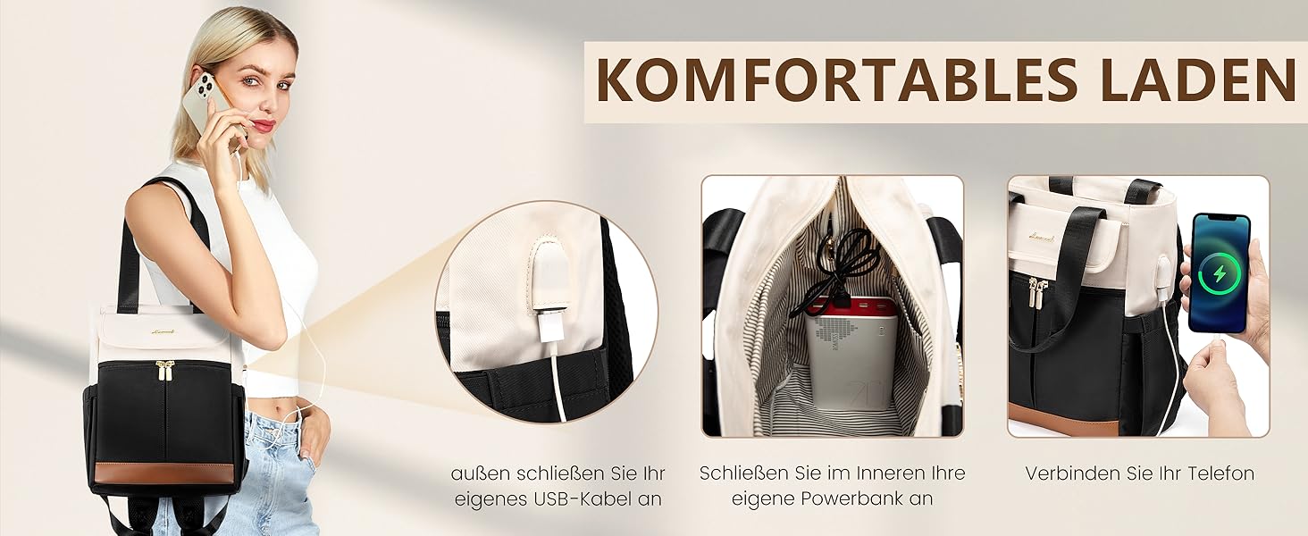 LOVEVOOK Рюкзак для жінок, 13.3 дюйми: компактний міський рюкзак, сумочка, елегантна сумка через плече, водонепроникний, для ноутбука, бежевий, чорний, коричневий