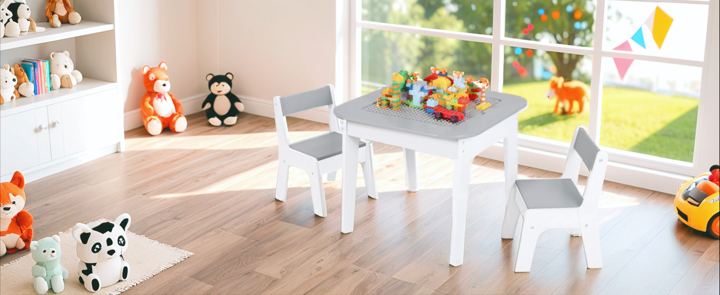 Дитячий стіл MAMIZO з 2 стільцями - дитяча меблева група, стіл і стільці для дитячої кімнати, сірий