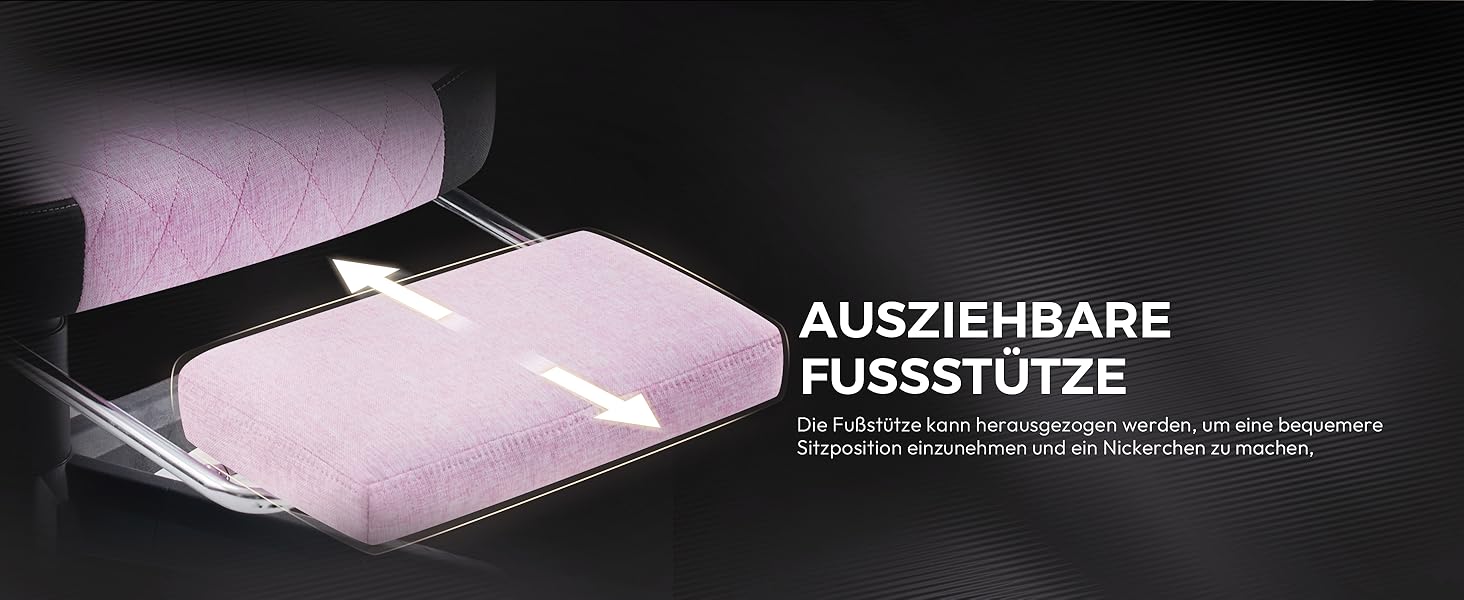 Ігровий крісло Dowinx з тканини, з пружинним сидінням та масажем попереку, офісне крісло з підніжкою для дорослих, ергономічне, велике та високе, 135 кг, рожеве