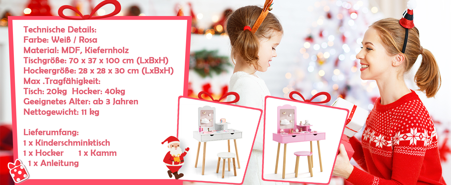 Детский туалетный столик DREAMADE с зеркалом и табуретом, комод для девочек-принцесс, деревянный косметический столик для детей (белый)