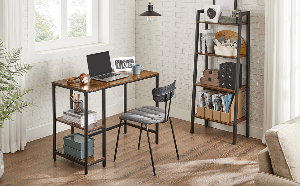 Комп'ютерний стіл VASAGLE 100x50 см, офісний, вінтажний стиль, для робочого кабінету, спальні, вітальні, колір: коричневий + чорний