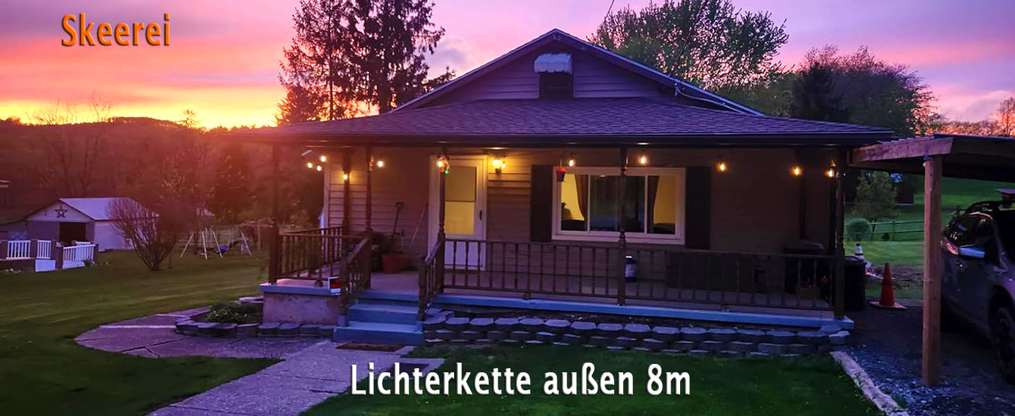 LED гірлянда для саду та тераси, вологостійка IP65, 15+1 лампочки E27, 2700K тепле біле світло, 8м, для вечірок та свят [Енергоклас G]