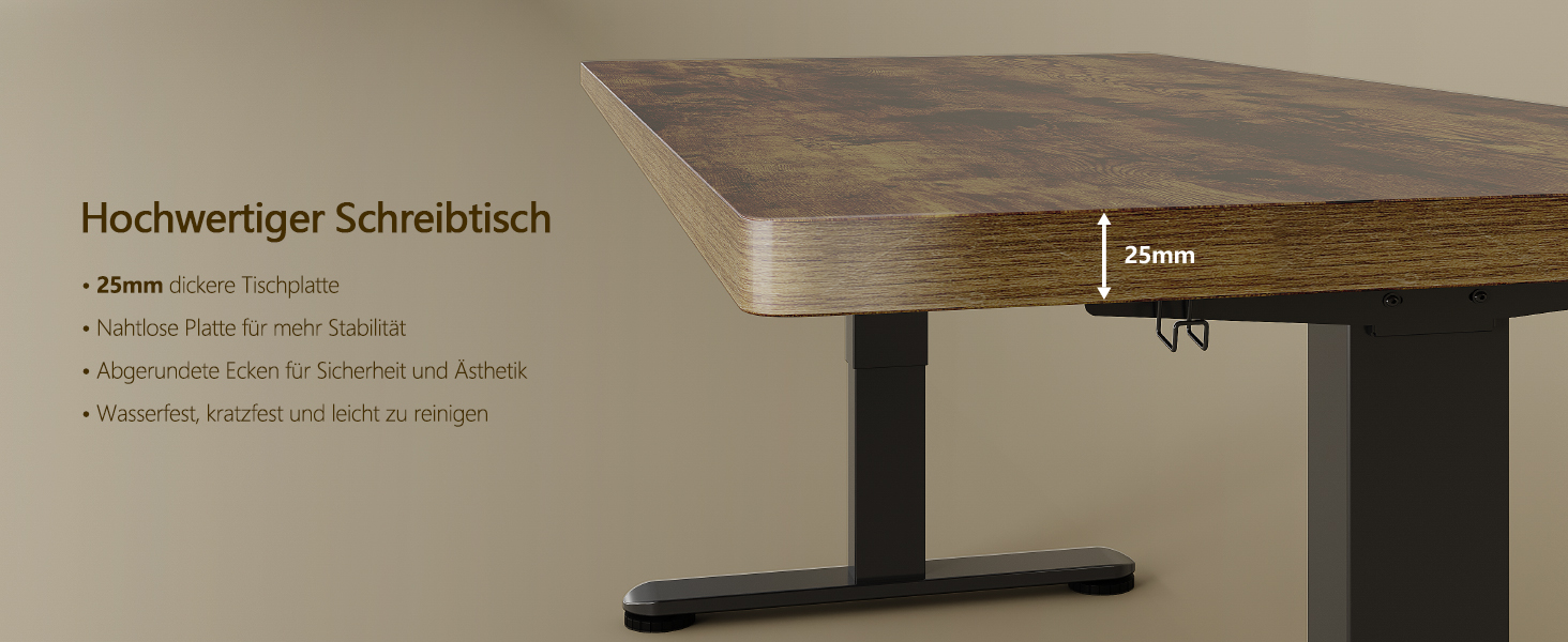 Регульований стіл, 180x80 см, електричний стоячий стіл з двома моторами, сенсорна панель, USB-A, кабелеуправління, стільниця 25 мм, ергономічний офісний стіл, білий (180 x 80 см, коричневий)