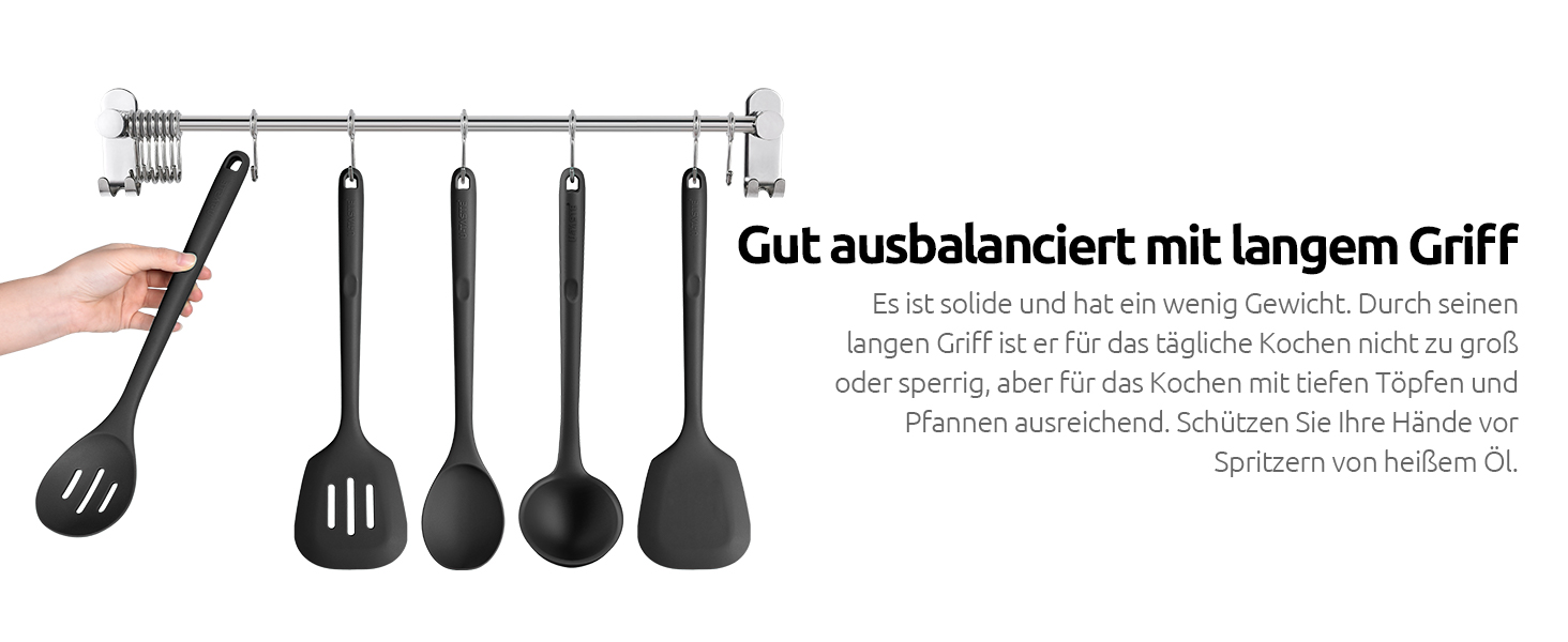 Набір кухонних аксесуарів U-Taste з силікону (5 шт.), стійкий до 315°C, BPA-free, антипригарний, для приготування, перемішування та подачі їжі (чорний)