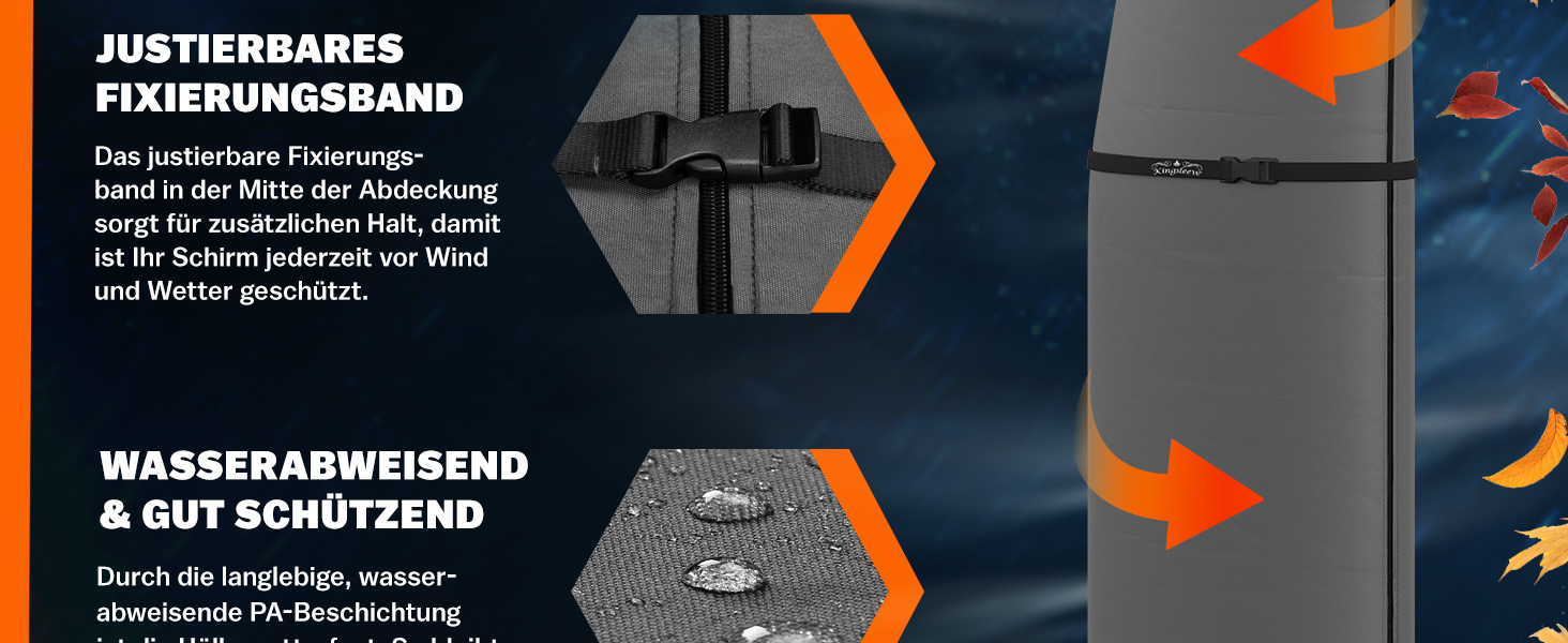 Чохол для парасолі KINGSLEEVE® захисний, зимовий, до 350 см, сірий для садових парасоль