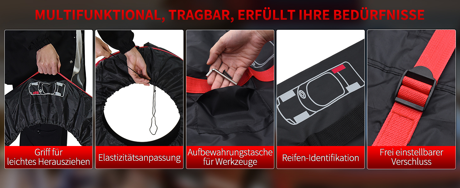Набір чохлів для шин Geloo, 4 шт. Водонепроникні, пилонепроникні чохли для зберігання шин, 80 см, червоний та чорний, 18-22 дюйми