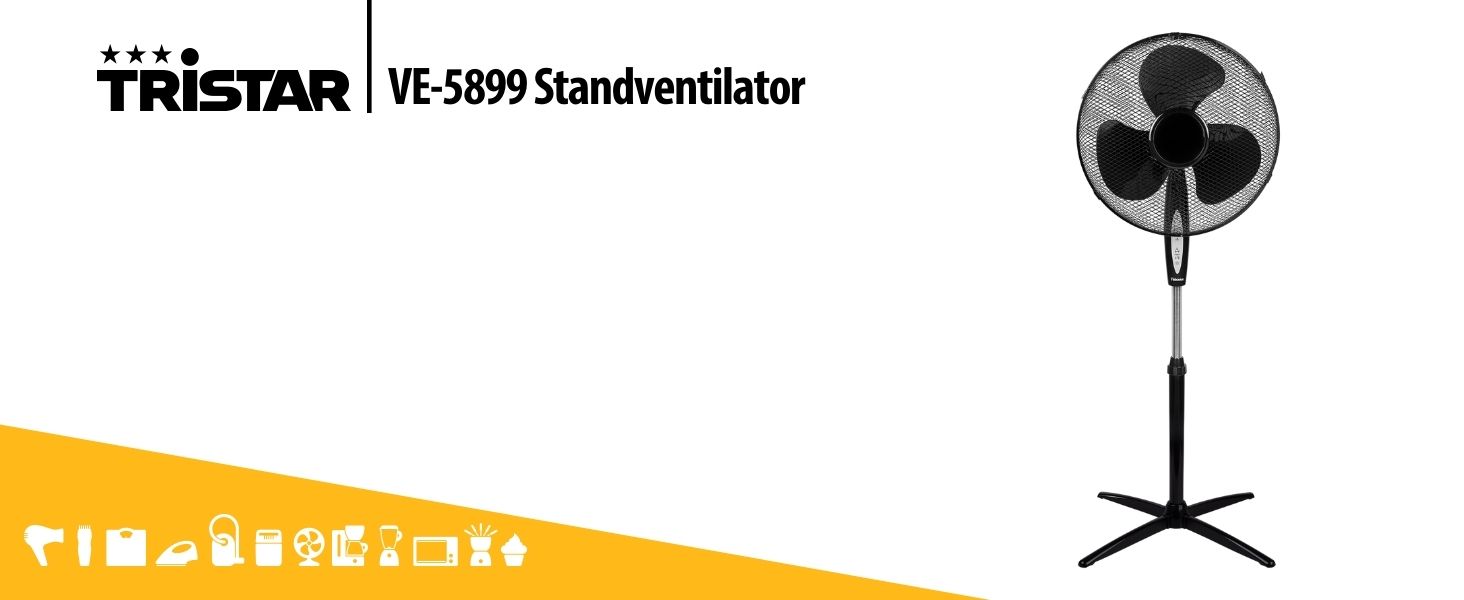 Вентилятор на п'єдесталі Tristar VE-5899 45 Вт 40 см Ø 3 налаштування швидкості Коливається 85 Пульт дистанційного керування, Таймер Чорний