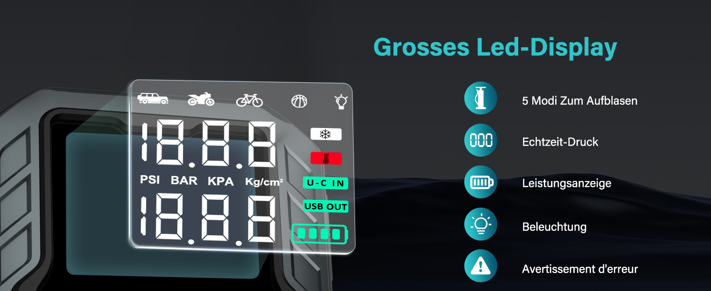 Powerbank Starthilfe 7000A для автомобіля: 27000 mAh, 160 PSI, компресор, LED-ліхтарик, для 12V бензинових та дизельних двигунів (до 8.0L)