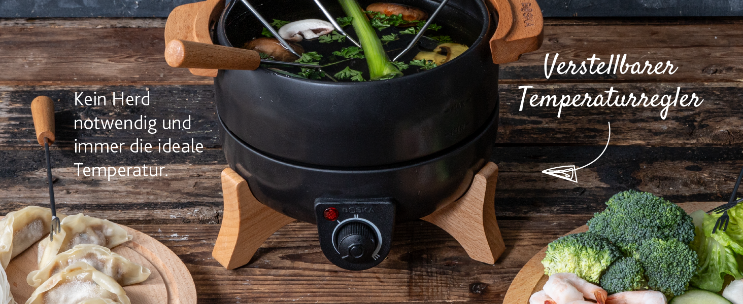 Електричний Фондюсет Boska Party 2.3L: для сиру, шоколаду, гарячого горщика, м'яса. Регулятор температури, 2.3L, нержавіюча сталь та чавун