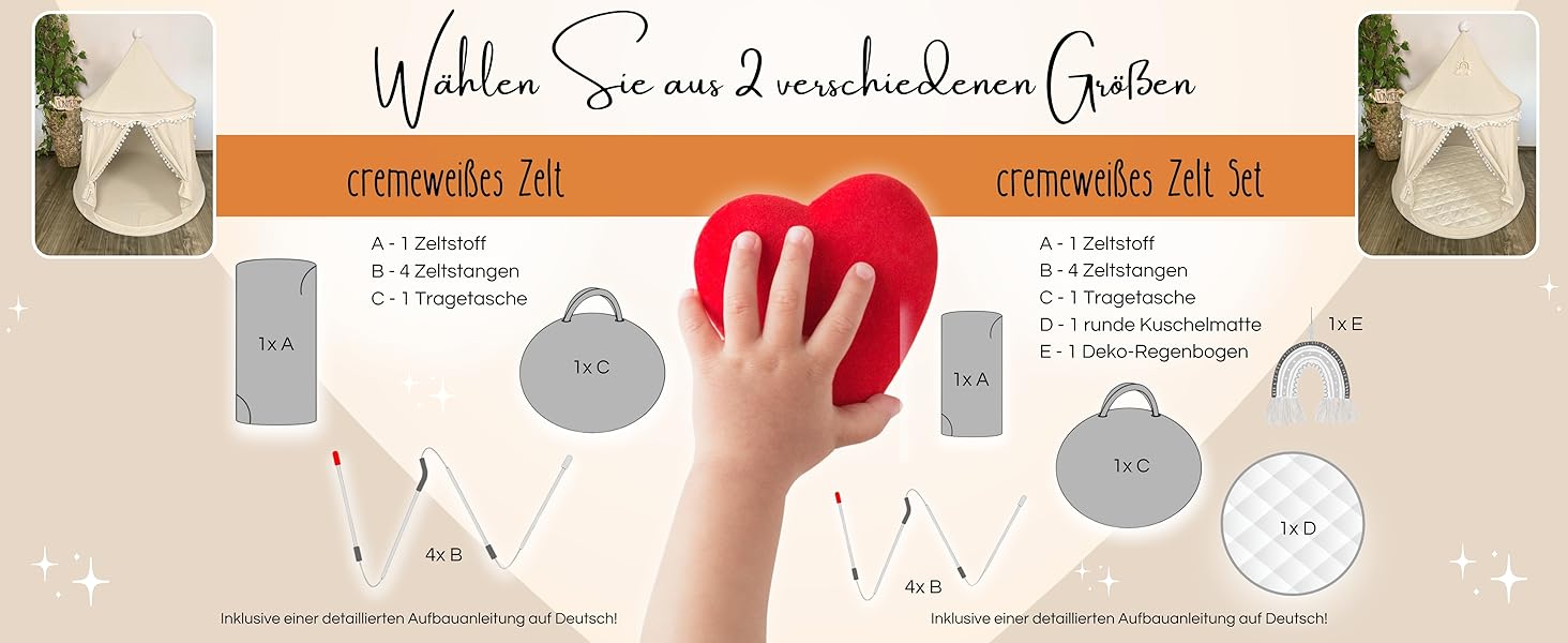 Дитячий намет LIONHERZ® DAS ORIGINAL: принцесин замок з бавовни та льону | з фібергласовими штангами та сумкою для перенесення | стабільний намет-тіпі для дівчаток (без аксесуарів)