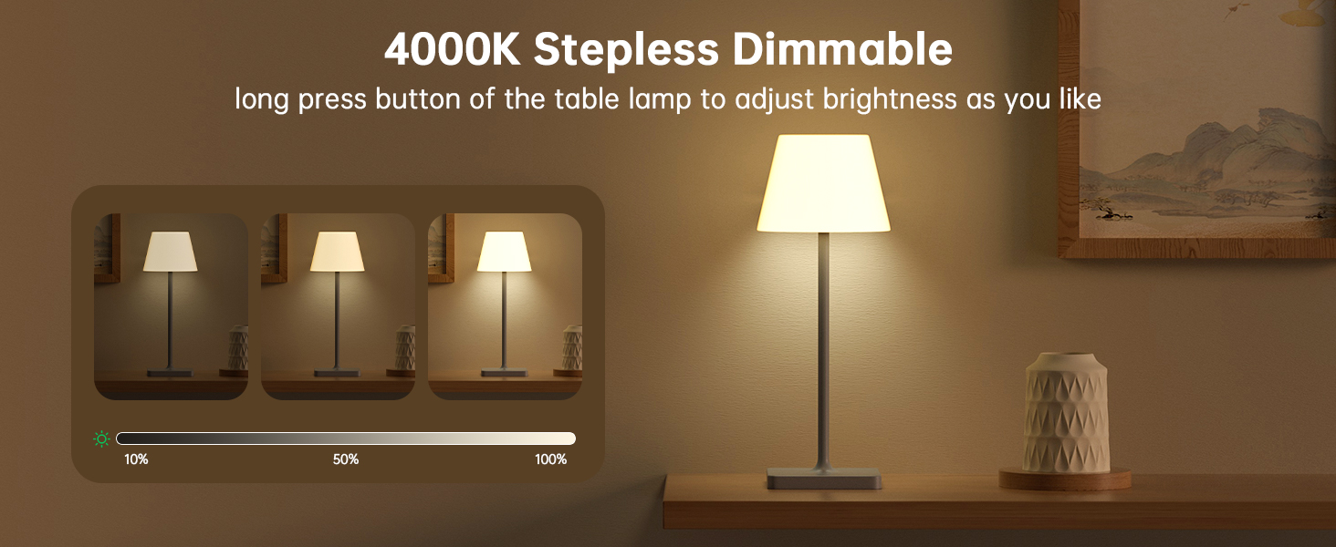 LED лампа настільна акумуляторна бездротова, диммувана, з тач-панеллю, 4000mAh, з функцією павербанку, вологостійка IP44, для дому та вулиці (сіра)