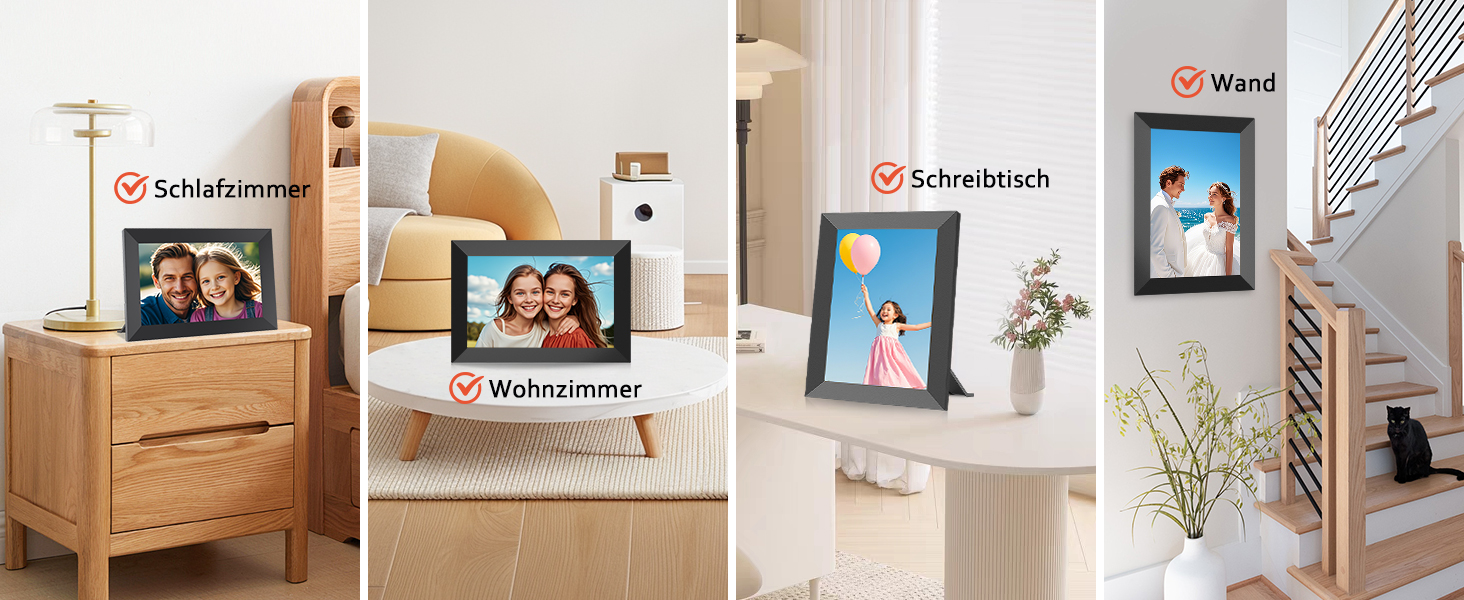 Цифровий фоторамка Frameo 10.1 дюйма WiFi, IPS сенсорний екран, 32GB, автоматичне обертання, для стін, миттєва відправка фотографій