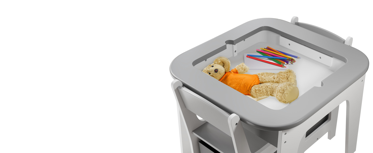 Дитяча меблева група Juskys Milou: стіл та 2 стільці - дерев'яний дитячий столик з місцем для зберігання, сірий колір