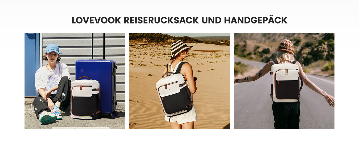 Рюкзак для подорожей LOVEVOOK 40L для жінок, ручна поклажа, рюкзак для авіаперельотів, сумка-рюкзак для бізнесу, школи, вихідних, бежевий хакі (17 дюймів, 40L, чорний+бежевий+коричневий)