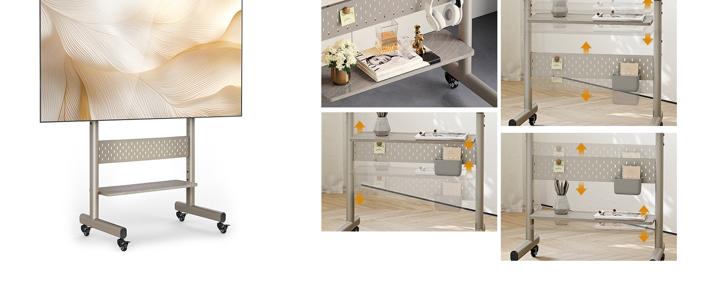 Підставка для телевізора FITUEYES на колесах, регульована по висоті, для 40-85 дюймів, VESA 600x400, 60 кг, бежева