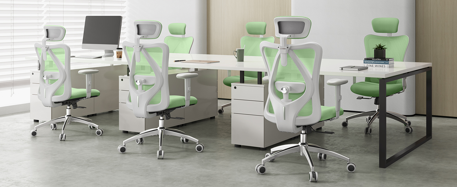 SIHOO Ергономічне крісло для офісу, обертовий стілець з регульованою поперековою підтримкою, підголовником та підлокітниками, регулюванням висоти та функцією гойдання, для здоров'я спини, до 150 кг