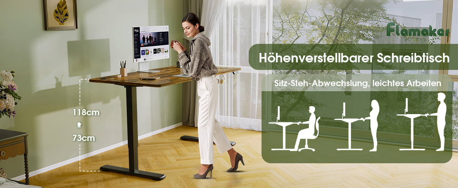 Електричний регульований стіл Flamaker з пам'яттю, ігрова модель, 160 x 60 см (Бежевий+Білий, Вінтажний Коричневий)