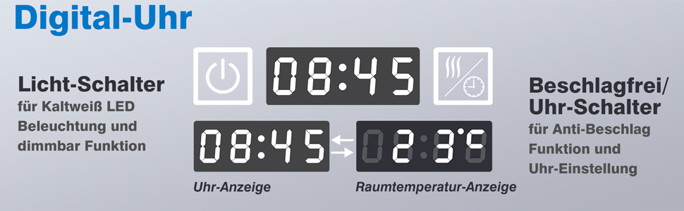 Дзеркало для ванної кімнати Aica з LED-підсвічуванням 50x70 см, годинник, сенсорне управління, запобігання запотіванню, IP44, холодне біле світло, енергозбереження