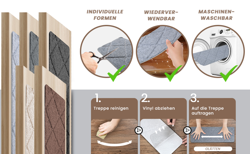 Килимок на сходи Homwiz, 15 шт., антиковзкий, самоклеючий, 55x19 см, сірий