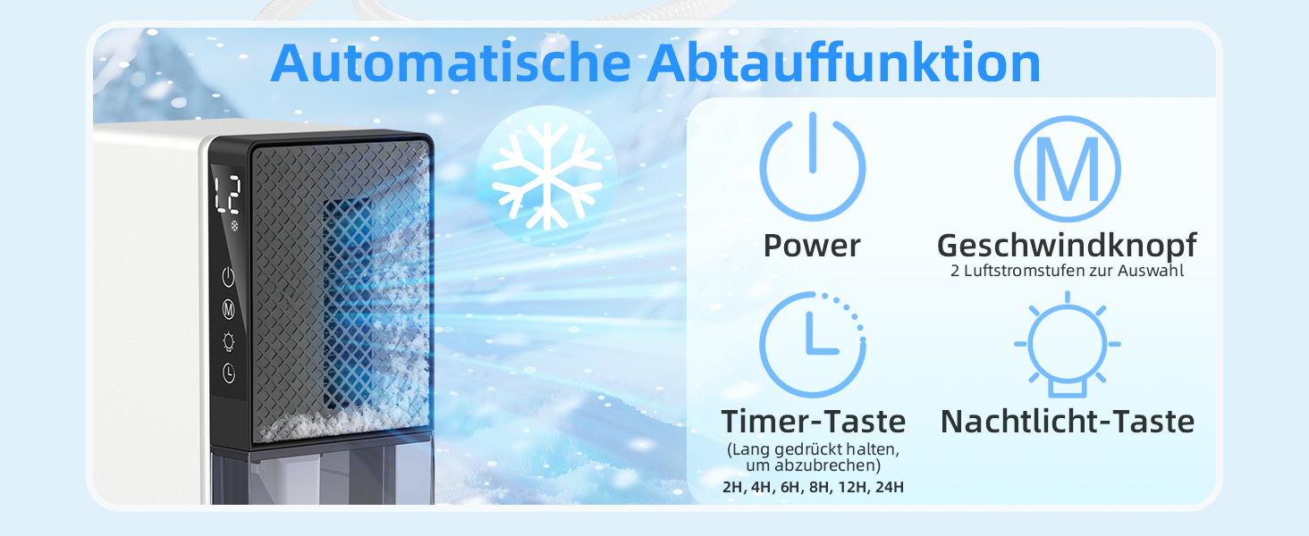 Електричний осушувач повітря для дому: кімнатний осушувач з функцією відтавання, таймером та режимом сну. Підходить для спальні, підвалу, ванної кімнати, кемпера. Середній розмір