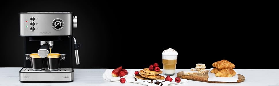 Еспресо-машина Cecotec Cumbia Power 20 Barista Aromax: 2900 Вт, 2 системи нагріву, 20 бар, манометр, подвійний фільтр