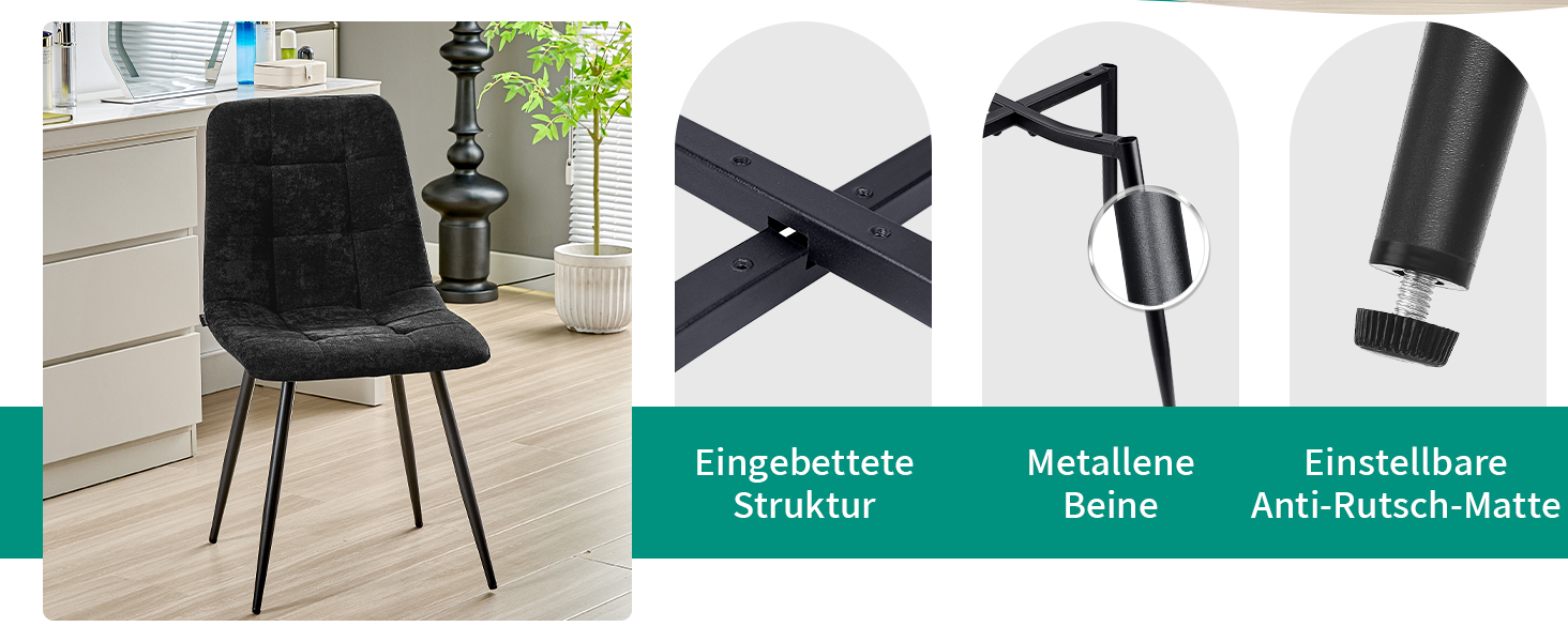 Набір обідніх стільців, 6 шт., з м'яким сидінням, з льонової тканини та чорними металевими ніжками, смугастий дизайн, для вітальні, кухні, спальні, ресепшн