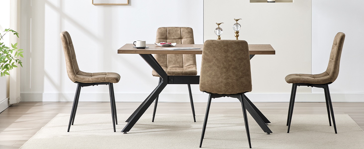 LEWE Комплект обідніх стільців для кухні та їдальні, сучасний дизайн, металеві ніжки, м'яке сидіння з технічної тканини (6 шт., жовто-коричневий)