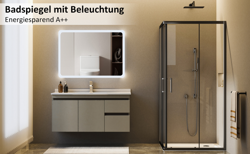 LED дзеркало для ванної кімнати 40x60 см з підсвічуванням, холодне біле світло 6500K, прямокутне, для монтажу на стіну