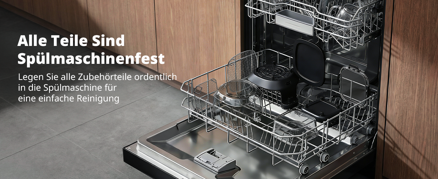 Фритюрниця повітряна AIRMSEN зі скляною чашею, 1500 Вт, 4.5L + 1.2L, 60–230 °C, 4 програми, знімна чаша, для мікрохвильовки та мийки посуду