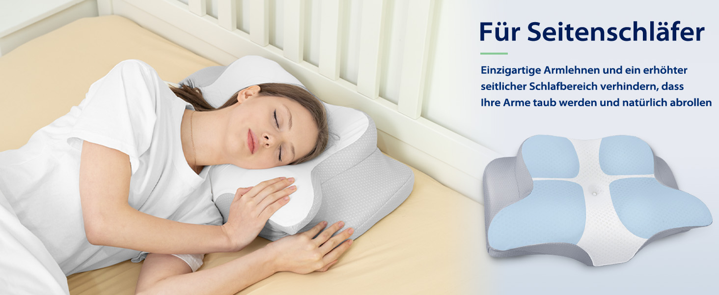Подушка для шиї та голови HOMCA з Memory Foam, ергономічна, 3D охолодження, 62x41x11/13 см, сіра